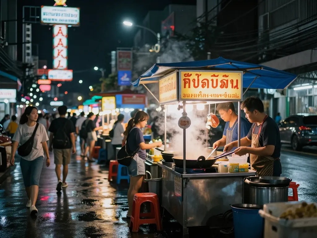 Night street food stall in Bangkok generated with Z-Image-Turbo on deAPI